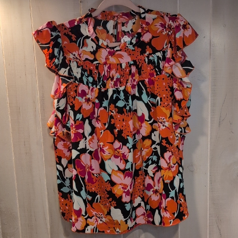Floral Ruffle Sleeve Blouse